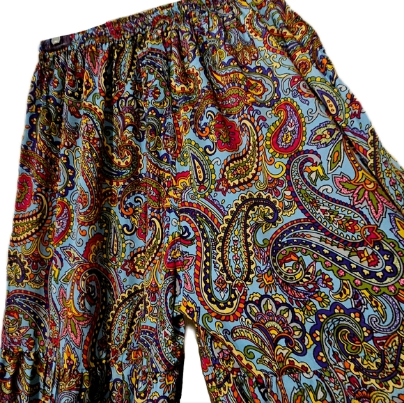 KARMA Hwy Silky Bohemian Bell Bottom Pant Blue/Red Paisley OS NWT - Picture 3 of 7